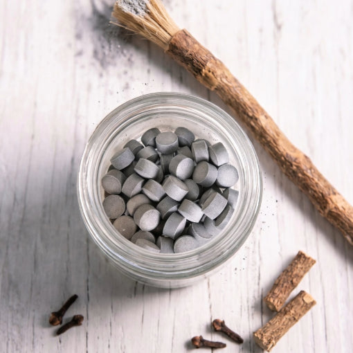 Rootfresh tablets in glass jar